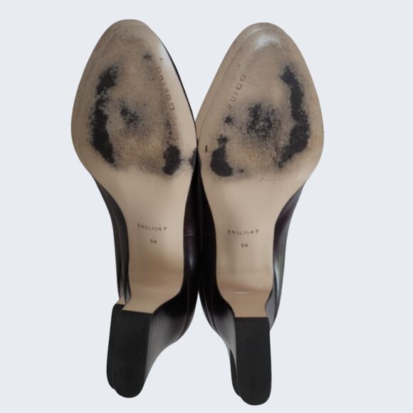 VTG Calico Heels Leather Brown Pumps Academia Preppy Quiet Luxury Classic Mod 9W - Picture 7 of 11